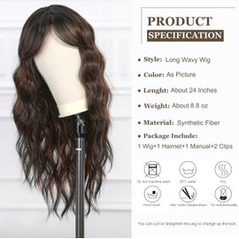 Esmee Long Wave Mixed Brown Wig for Women with Curtain Bangs Natural Synthetic Hair Wigs for Daily Party Use