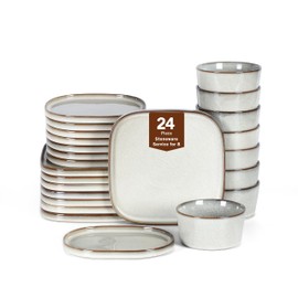 Stone Lain Cairo 24-Piece Dinnerware Set Stoneware, Plates and Bowls Set, Microwave and Dishwasher Safe, Includes Dinner and Salad Plates, Cereal Bowls, Dishes for 8, Grey