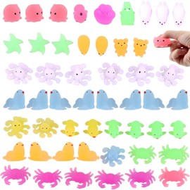 SilverChry 50 Pieces Squeeze Animal Toys, Mochi Squishy Toys, Mini Soft Kawaii Squishies Anti-Stress Toy Set (Random Style), Stress Relief Gifts for Adults and Children