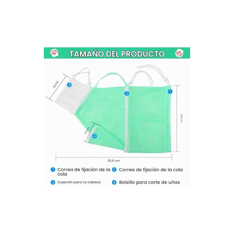 HASTHIP® Bolsa de Baño para Gatos Ajustable,Antimordida y Antiarañazos,Malla Transpirable