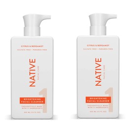Native Brightening Face Wash, Facial Cleanser with Citrus and Bergamot, Daily Face Cleanser for Radiant and Bright Skin, 2-Pack, 12Fl Oz