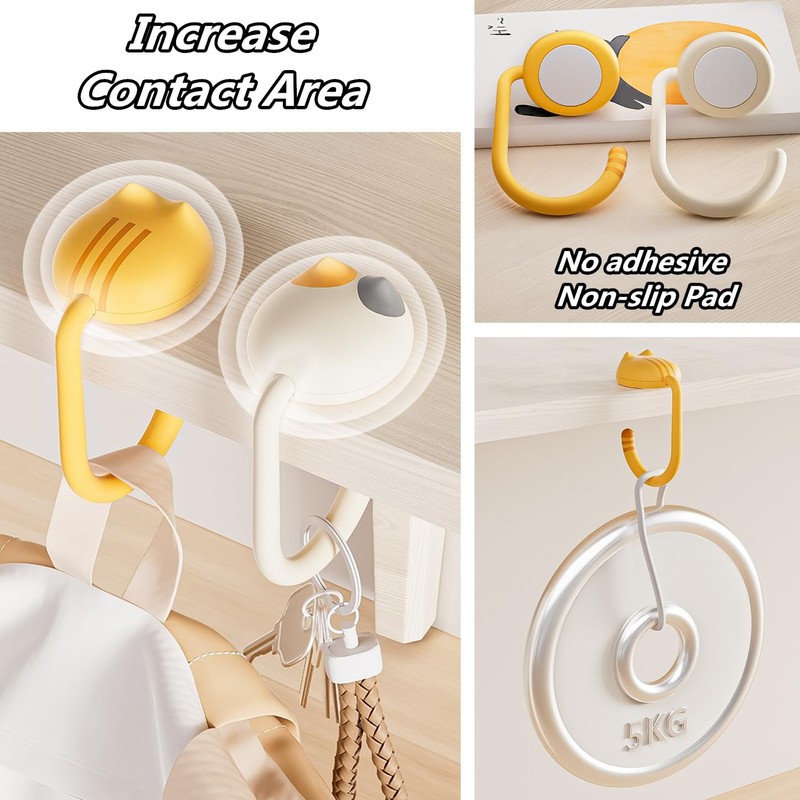 SamHeng Cat Bag Hooks for Table, 4 Pcs Cartoon Kitten