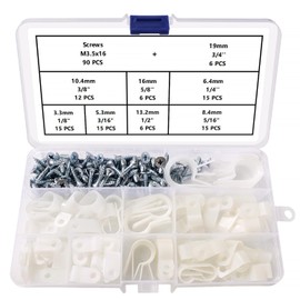 VooGenzek 90 PCS 8 Sizes R/U-Type Cable Clip Wire Clamp Kit, Nylon Screw Mounting Cord Fastener Clips with 90 PCS Screws, for Wire Management (White)
