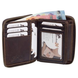 Ledershop24 5508 Gift Set Men's Leather Street Bag Wallet with Zip Various Colours Black Brown Cognac Grey -, brown