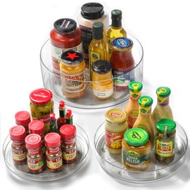 LAMU 3 Pack Lazy Susan Turntable Organizer for Cabinet 10'' 10.6'' 12'' Pantry Organizers and Storage Rotating Spice Condiment Organizer for Refrigerator, Kitchen, Countertop, Bathroom, Vanity, Clear