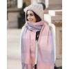 EOAMGO Women's Winter Scarf, Cuddly Cotton Checked Oversized Square Blanket