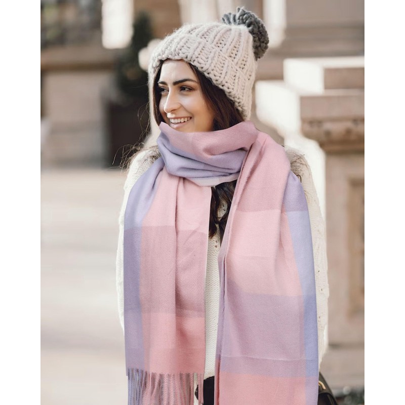 EOAMGO Women's Winter Scarf, Cuddly Cotton Checked Oversized Square Blanket