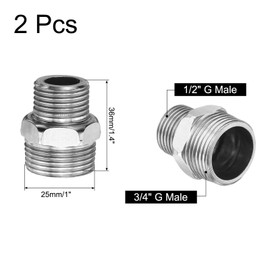 sourcing map 2pcs Hex Nipple Stainless Steel Pipe Fitting G3/4" Male x G1/2" Male Threaded Pipe Adapter Pipe Connector with PTFE Tape for Water, Gas, Fuel Pipeline (Silver Tone, 36mm/1.4")