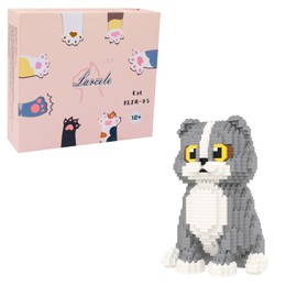 Larcele 985 Pieces Micro Building Blocks Toy Kit, Mini Cat Bricks Building Blocks Set KLJM-05 (Scottish Fold Cat)
