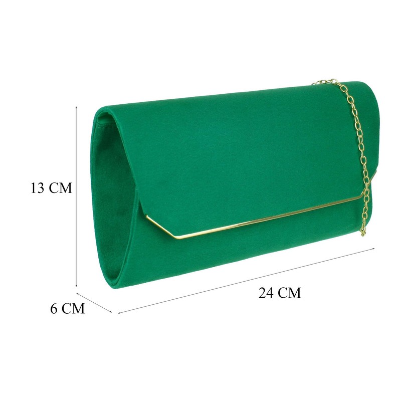 Girly Handbags Ladies Plain Faux Suede Clutch Bag, Green