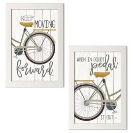 Gango Home Decor Contemporary When in Doubt Pedal & Keep Moving Forward by Marla Rae (Ready to Hang); Two 12x18in White Framed Prints