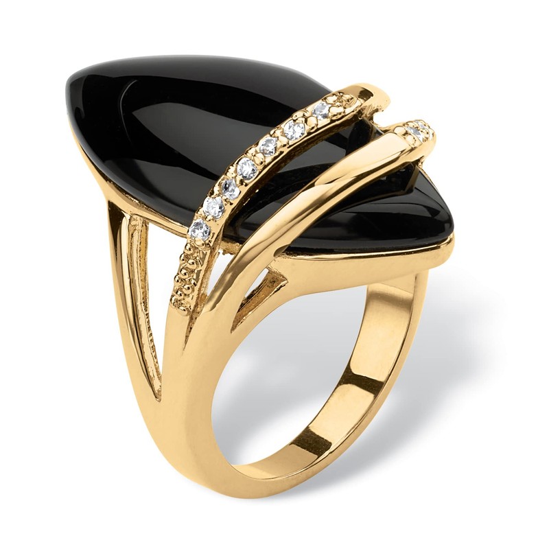 PalmBeach Yellow Gold-Plated Marquise Shaped Natural Black Onyx and Round