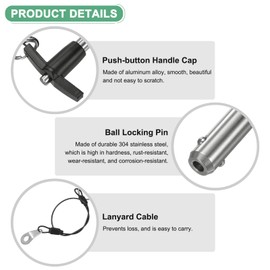 M METERXITY T Handle Lock Pin, 25/64" [10mm] Dia., 2-3/8 [60mm] Usage Length Push-Button Quick Release Locking Pins W Lanyard Cable for Speaker/Aviation/Gym/Machine [304 Stainless Steel]