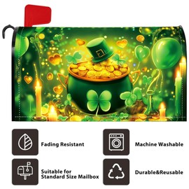 Rchovsam St Patricks Day Magnetic Mailbox Cover Standard Size Spring Mailbox Cover Magnetic Green Balloons Gold Coins Post Cover Decor Waterproof Wraps for Garden Decor 18x21 Inch