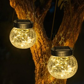 Kolpop Solar Lantern, 2 Pack Solar Lights Outdoor Waterproof with 30 LED, Hanging Globes Lights Cracked Glass for Garden Decor Patio Backyard Outdoor
