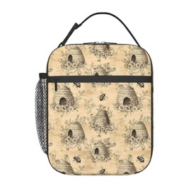ainori Reusable Vintage Beehive Bee Lunch Box for Kids Girls Boys Women Adult, Insulated Rustic Farmhouse Retro Lunch Bag,Polyester Cooler Handbags Case for School Picnic Work Travel Beach or Hiking