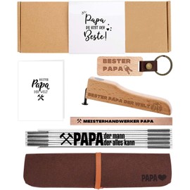 Papa Craftsman Gift Set - 2 Metre Ruler | Bottle Opener | Carpenter's Pencil | Key Ring | Storage Bag for Ruler, Best Dad Creative Gifts for Father's Day