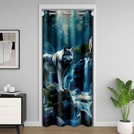 Feelyou Wolf Door Curtain for Doorway Privacy 1 Panel, 34"x80", Wolves Howling Door Cover Curtain for Kids Silent woles Blackout Insulated Thermal Curtain Animal Wolves Room Divider Curtain Cover