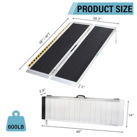 4FT Portable Wheelchair Ramp for Home & Vehicles, Aluminum with Anti-Slip Surface, Length 6ft,Width 28.3“, Supports 600 lbs, Indoor/Outdoor Use, Foldable, Usable Height 4-12 inch,Black