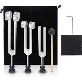 CYSFETENA 3 Piece Tuning Fork 128 Hz 256 Hz 512 Hz, Aluminium Alloy Tuning Fork Set, Tuning Forks Set with Hammers for Home Meditation, Yoga, Musical Instrument Tuning