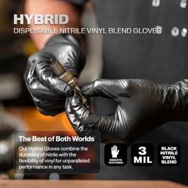 [100 Pack] SURESAFE Vinyl and Nitrile Blend Black Gloves Disposable, 3 Mil Latex Free Disposable Gloves, Cooking Gloves, Mechanics Gloves, Kitchen Gloves, Working Gloves, Nitrile Gloves Medium