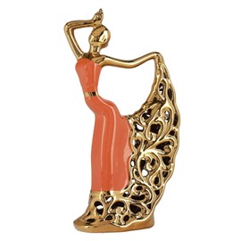 Abstract Ceramic Dancer Decorations, Orange and Gold Home Living Room Decorations for Coffee Table Entryway Bedroom Dresser Display Stand Decoration