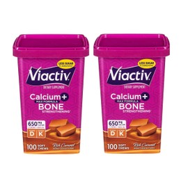 Viactiv Max Formula Calcium +Vitamin D3 Supplement for Bone Health, Rich Caramel, 100 Soft Chews - 2 Pack