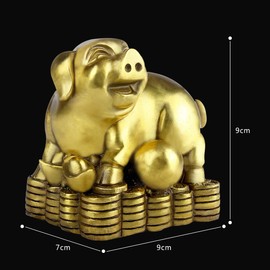 Money Pig Laugh Thick Cute Zodiac Figurine Good Luck One 縁起物 Toppers Spun 铜工 Crafts Good Luck Goods to protect your new year celebration, Peace Happiness Fortune up