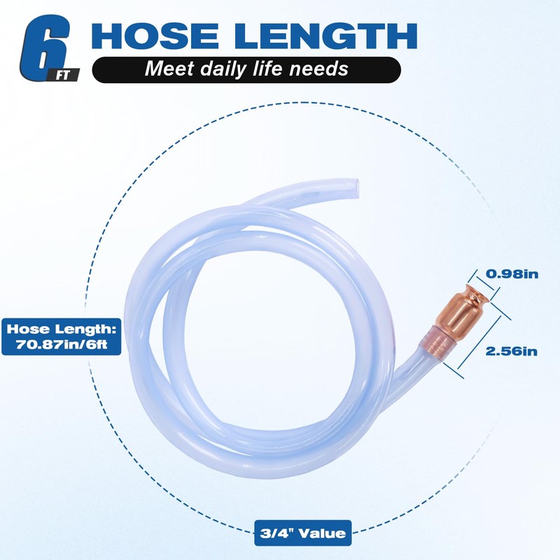 Wadoy 3/4" Siphon Hose, 6FT Shaker Siphon Pump for Gasoline/Gas/Fuel/Water