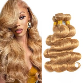 30 Inch Honey Blonde Human Hair Body Wave Bundles - Brazilian Remy, Color 27, Weave for Women