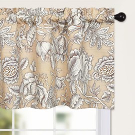 Leeva Floral Valance Curtains for Living Room, 1 Panel Vintage Style Light Filtering Curtain Valances Rod Pocket Window Treatment for Guest Room, L18xW52