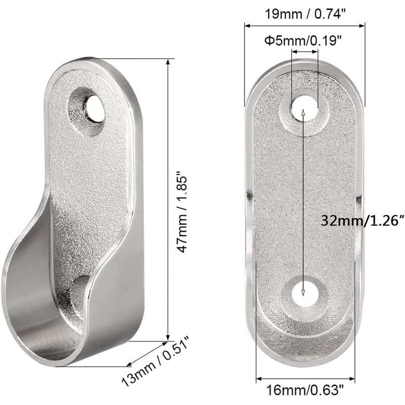MACHSWON 16mm Oval Closet Rod End Supports,Wardrobe Rod Flange Bracket