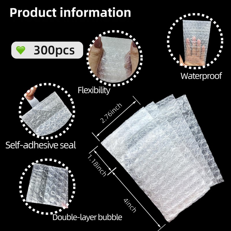 300 Pcs Clear Self Sealing Bubble Small Pouch Bag Cushion