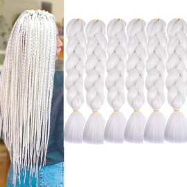 BALINGHAIR Braiding Hair Extensions White Professional High Temperature Braids Hair 24 Inch(60#-6Packs)