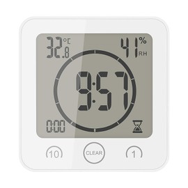 Wowlela Shower Clock Waterproof Bathroom Clock Digital with Suction Cup LCD Display Humidity Temperature Wall Clocks Countdown Timer