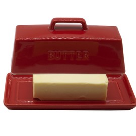 MKYHBOO Ceramic Butter Dish With Lid for Countertop, Covered Butter Container, Large Butter Holder With Lid, Butter Tray With Handle Red