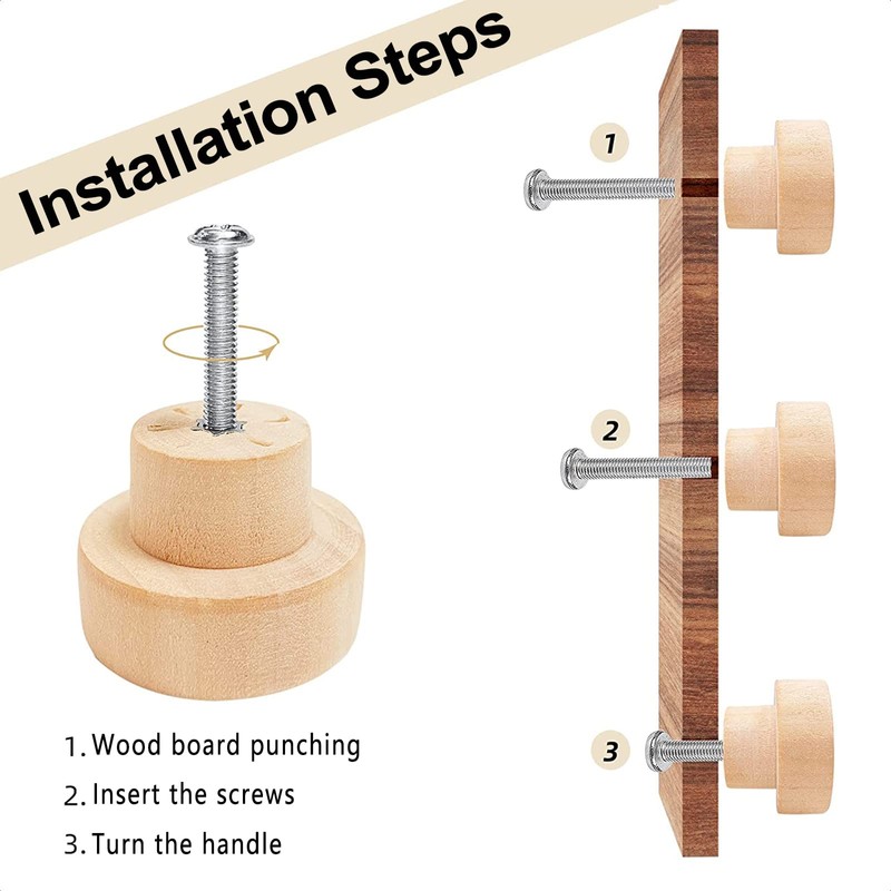MOSNOW 15 PCS Wood Drawer Knobs with Screws, Round Wood