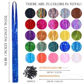25 Colours Hair Tinsel Kit 120 cm Hair Tinsel with Tools | 3000 Strands Glitter Hair Strands for Women, Girls & Children Hair Accessories, Tinsel for Hair for Party (25 Colours)