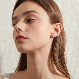 Square Stud Earrings Men Diamond Earrings Silver Men Stud Square Earrings Princess Cut Earrings Sterling Silver Stud Earring for Women CZ Earring Cubic Zirconia Stud Earring for Men 7MM Jiahanzb