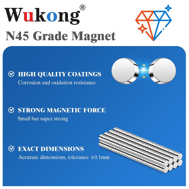 Wukong Small N45 Magnets 2x1mm | 200 Pack, Strong Mini