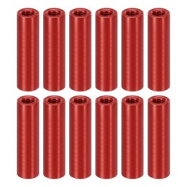 PATIKIL 12pcs M3 Metal Threaded Standoff Spacer Nuts, Round Aluminum Spacers Female Coupling Screws, 1/8" ID x 3/16" OD, Red, (20mm L)