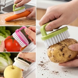 3Pcs Vegetable Scrubber Brush, Vegetable Brush with Stiff Bristles Veggie Cleaner Brush for Fruits, Potatoes, Carrots & More with 3 Hooks Easy Storage