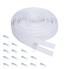 Continuous Zip with Zip 5 mm, 5 m Long Zip, Endless, Zip Sold by the Metre, Nylon White Zip with 15 End Pieces for Clothes, Bedding, Pillows, Bags