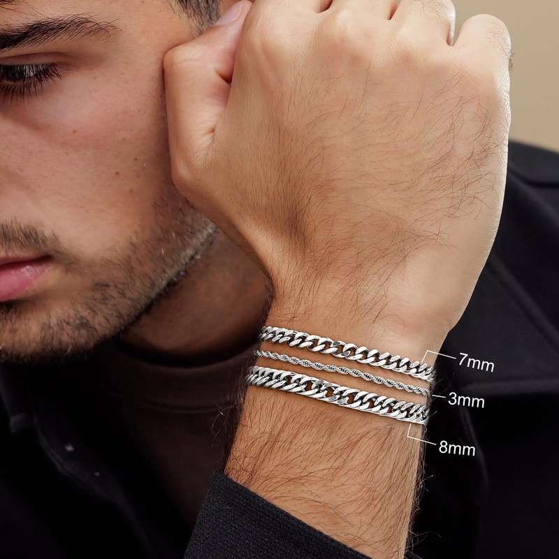 Yoosteel Silver Stackable Bracelets Stack for Men Non Tarnish