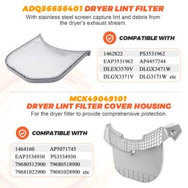 【2026 UPGRADED】2pcs MCK49049101 Dryer Lint Filter Screen Housing Guide Cover with ADQ56656401 Lint Filters Stainless Steel Mesh - Fit for L-G Ken-more Dryers DLEX3570V DLGX4271V 79691282310