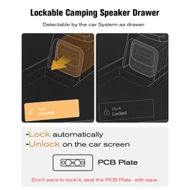 ECOZEN Lockable Camping Speaker Drawer for Rivian 2022-2025 R1T R1S - Durable ABS Material& 3mm High-Edge Liquid Silicone Anti-Rattle & Vegan Leather Handle Unlocking on The Car Screen