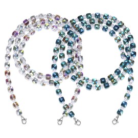 REVEMCN Crystal Beaded Eyeglass Chain Face Mask Holder Chain Necklace Mask Lanyard Glasses Strap for Women Sunglasses Chains (Blue&Yellow + Multicolor (2pcs))