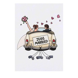 'Just Married Couple Car' Temporary Tattoo - Water Resistant, Skin-Safe, Non-Toxic Transfer (TO00076443)