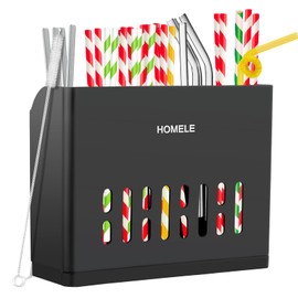 Plastic Straw Dispenser Reusable Tumbler Straw Organizer for Kitchen Counter（Black）