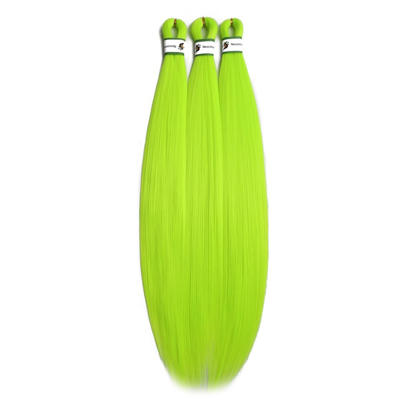 Fluorescent Green Braiding Hair Pre Stretched, 24inch 3 Packs